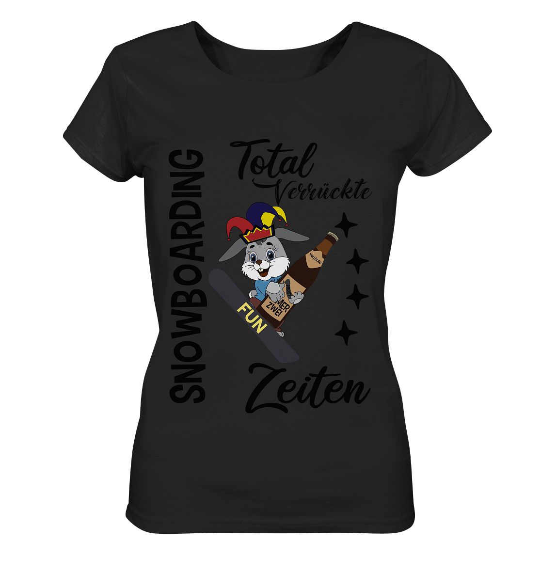 Snowboarding,verrückte Zeiten, Osterhase mit Bierflasche, Faschingsmütze - Ladies Organic Basic Shirt