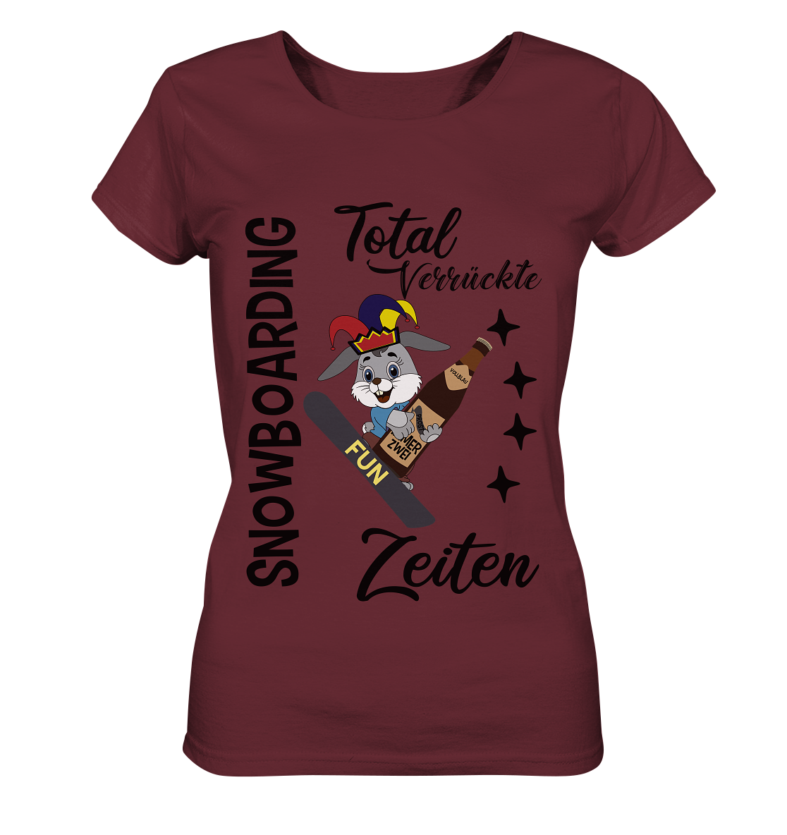 Snowboarding,verrückte Zeiten, Osterhase mit Bierflasche, Faschingsmütze - Ladies Organic Basic Shirt