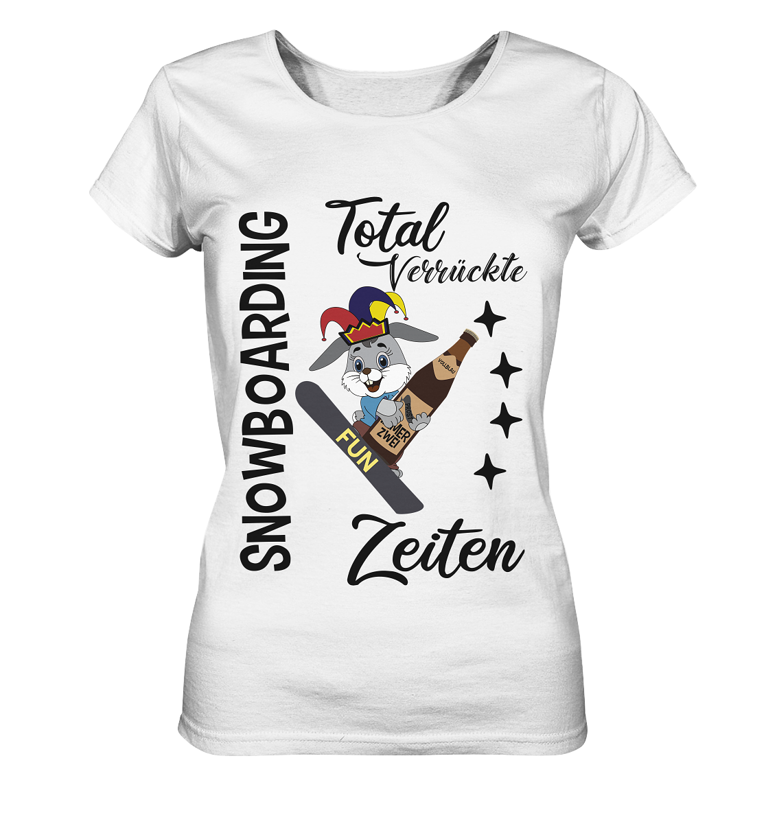Snowboarding,verrückte Zeiten, Osterhase mit Bierflasche, Faschingsmütze - Ladies Organic Basic Shirt