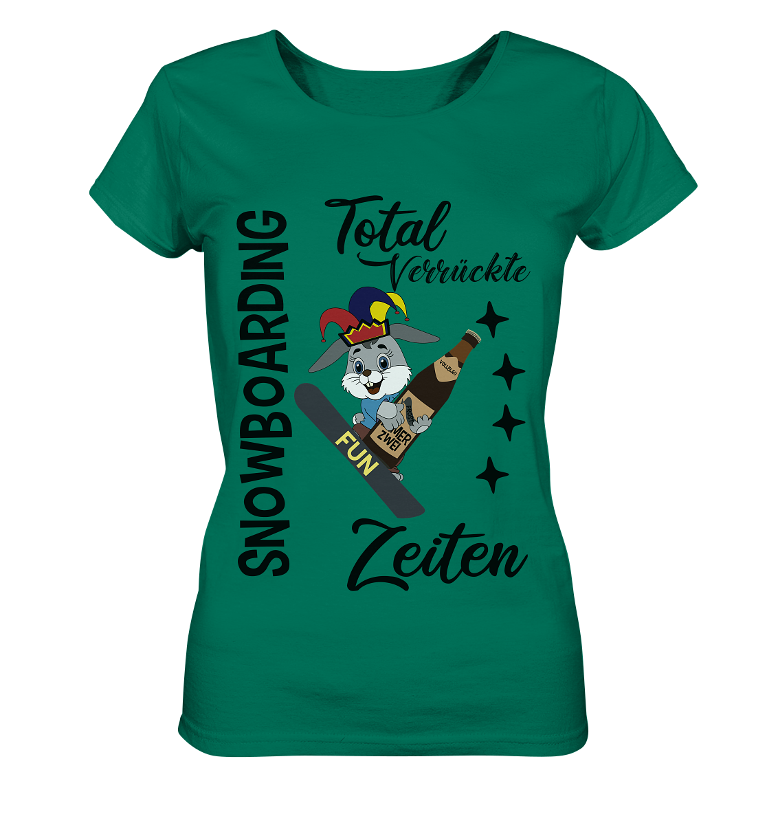 Snowboarding,verrückte Zeiten, Osterhase mit Bierflasche, Faschingsmütze - Ladies Organic Shirt