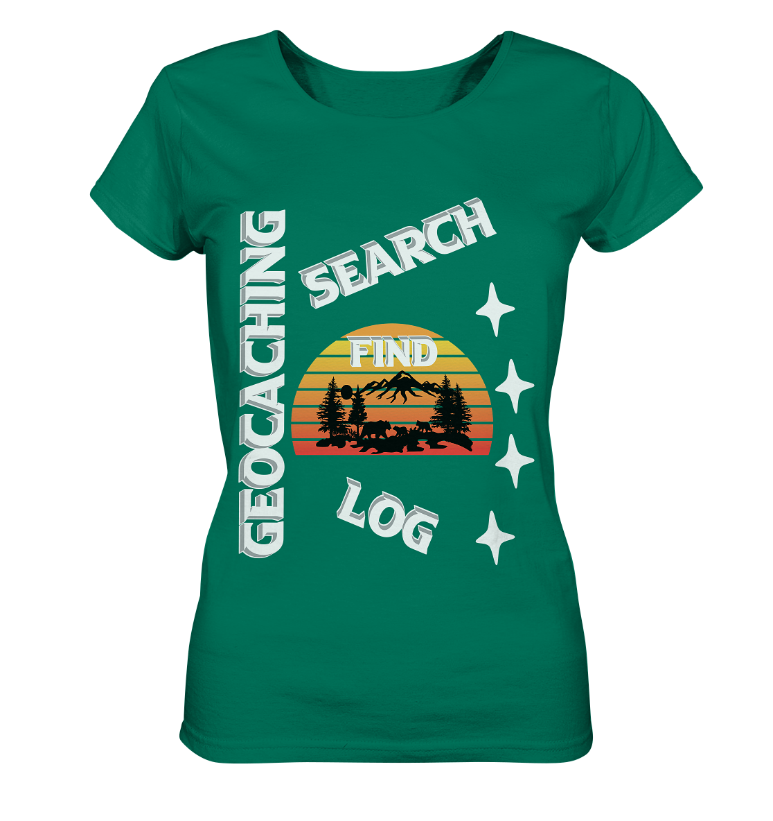 Geocaching-SEARCH-FIND-LOG, Cache Helles Design, Mounten - Ladies Organic Shirt