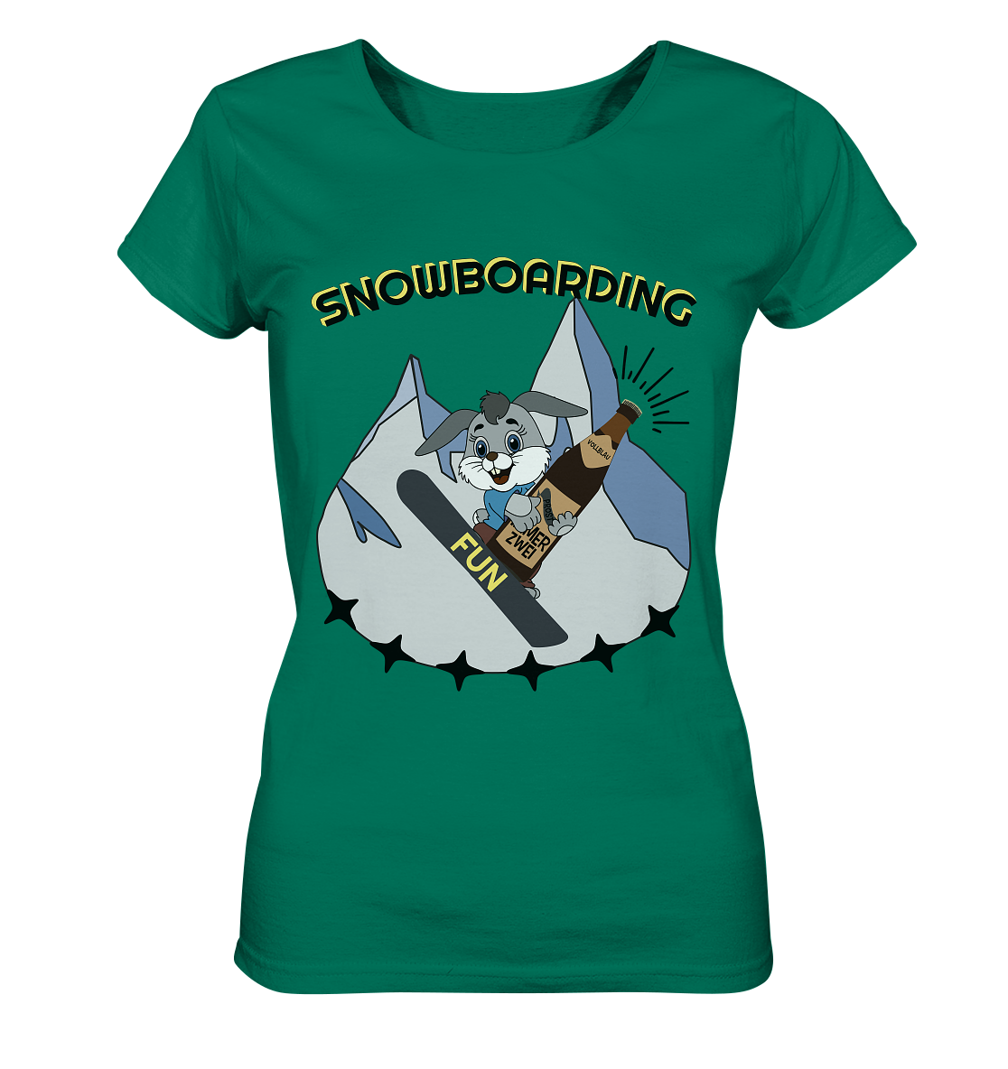 Snowboarding, Apres- Ski, Snowboard, Skihase und Bier - Ladies Organic Shirt