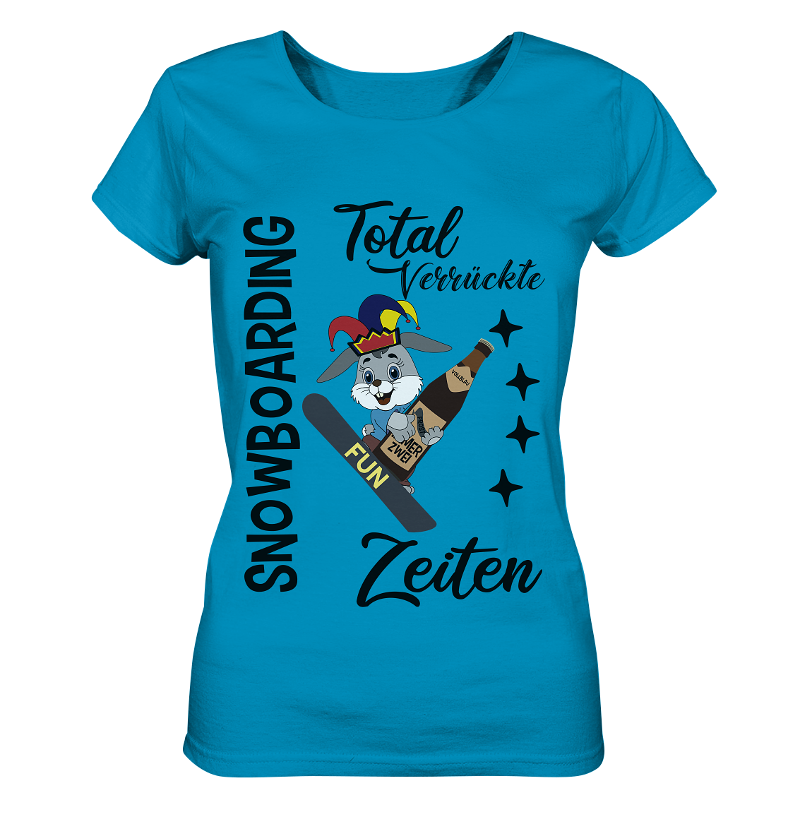 Snowboarding,verrückte Zeiten, Osterhase mit Bierflasche, Faschingsmütze - Ladies Organic Shirt