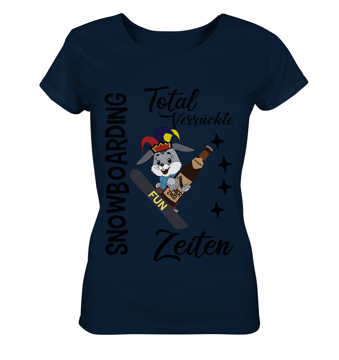 Snowboarding,verrückte Zeiten, Osterhase mit Bierflasche, Faschingsmütze - Ladies Organic Shirt
