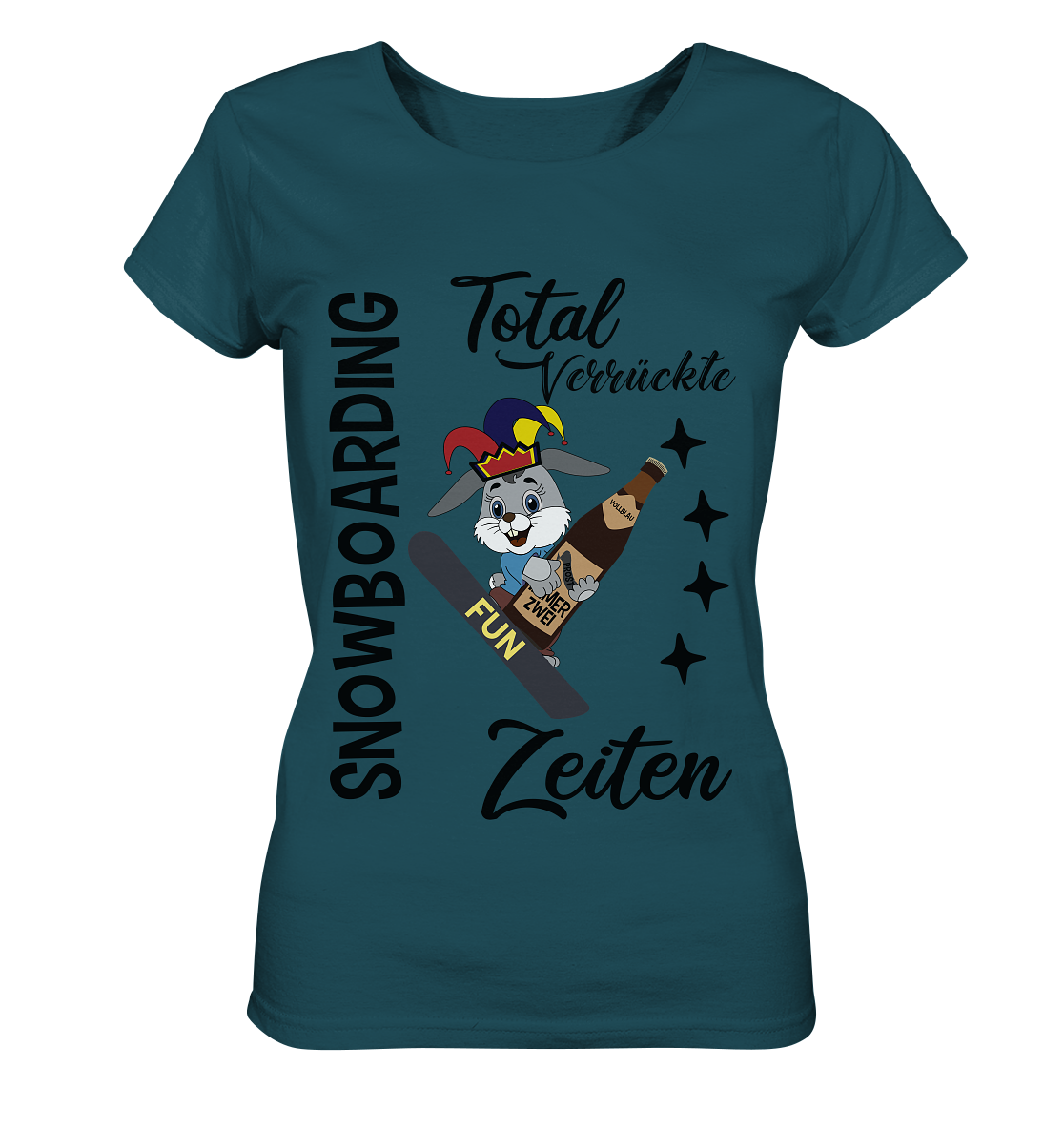 Snowboarding,verrückte Zeiten, Osterhase mit Bierflasche, Faschingsmütze - Ladies Organic Shirt