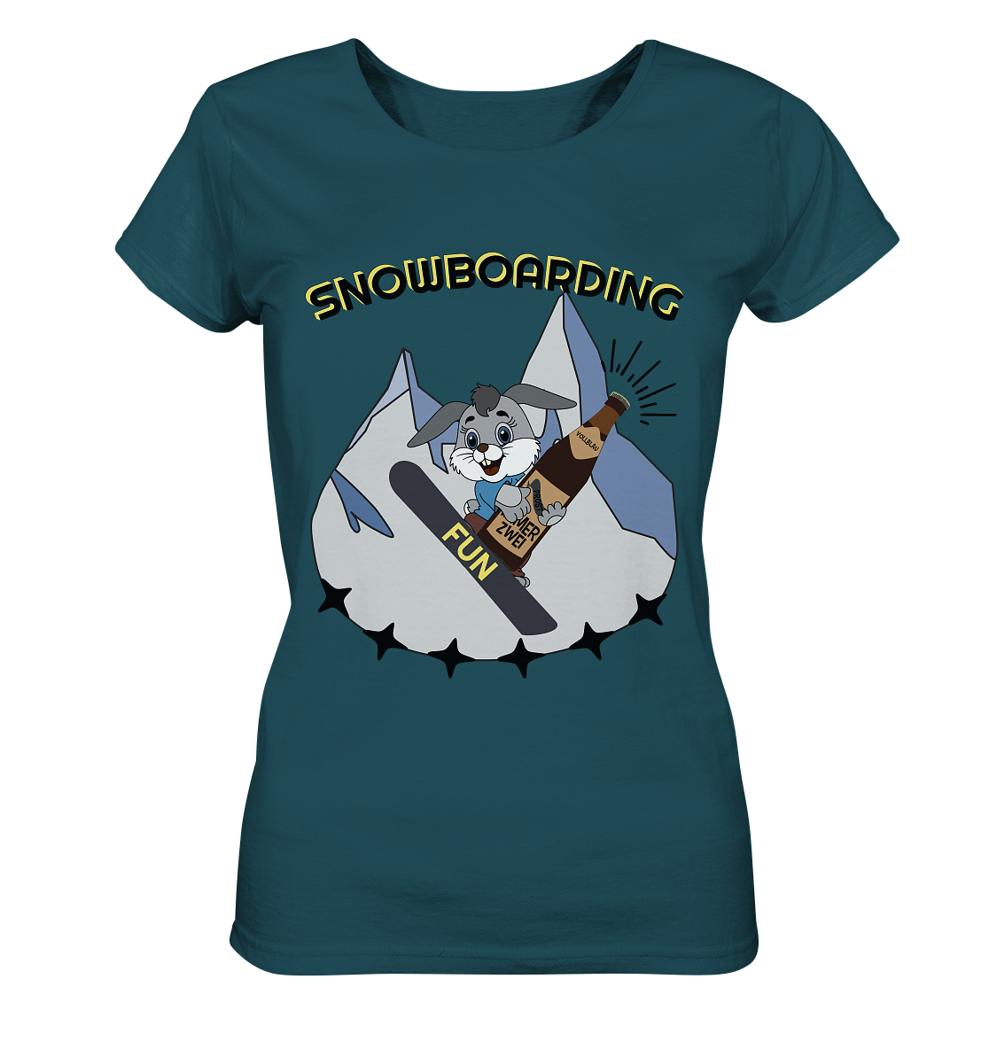 Snowboarding, Apres- Ski, Snowboard, Skihase und Bier - Ladies Organic Shirt