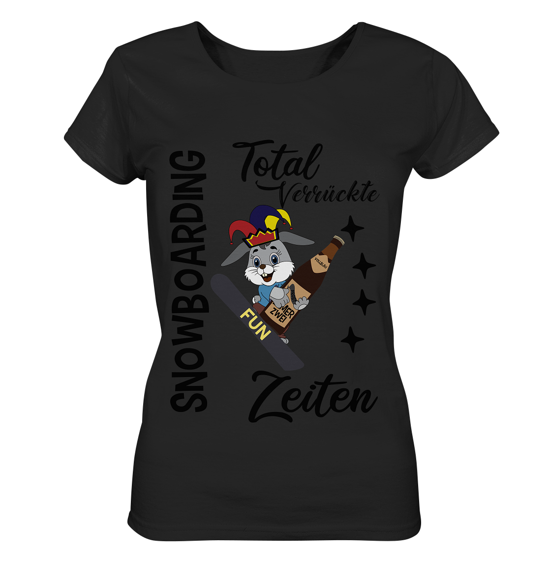 Snowboarding,verrückte Zeiten, Osterhase mit Bierflasche, Faschingsmütze - Ladies Organic Shirt
