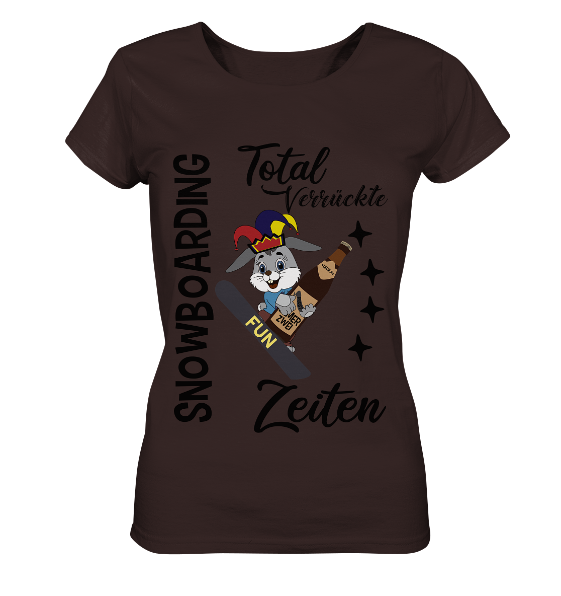 Snowboarding,verrückte Zeiten, Osterhase mit Bierflasche, Faschingsmütze - Ladies Organic Shirt