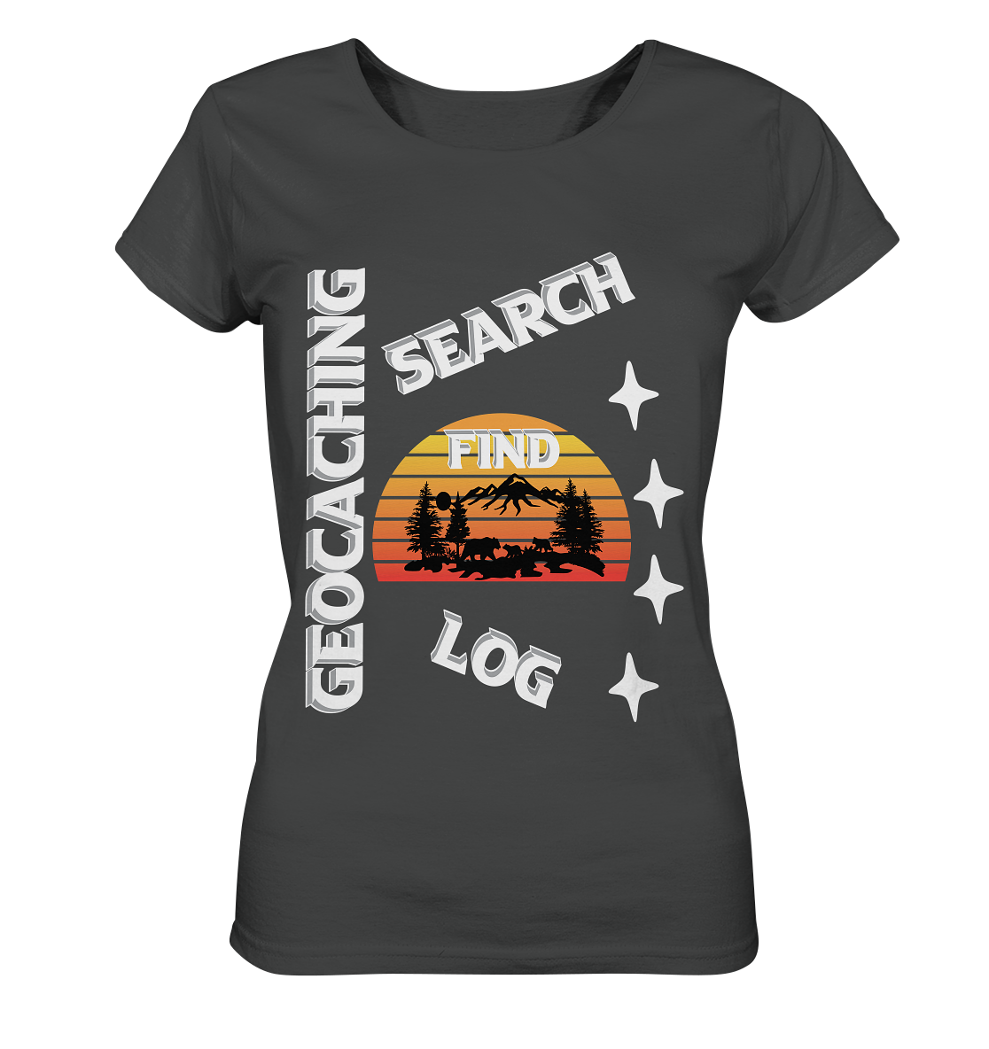 Geocaching-SEARCH-FIND-LOG, Cache Helles Design, Mounten - Ladies Organic Shirt
