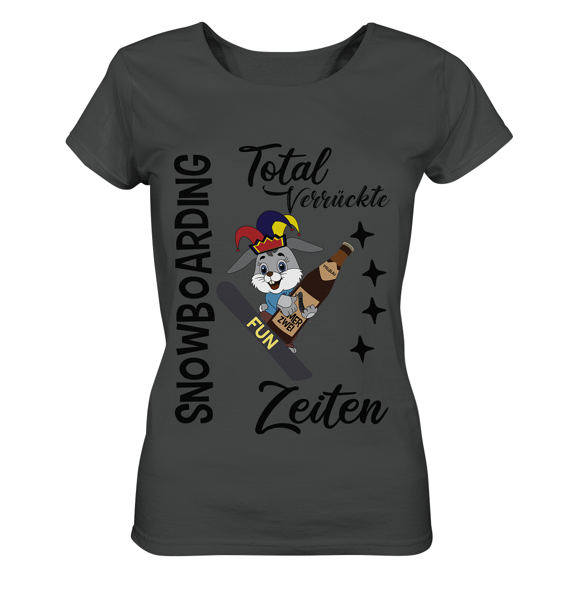 Snowboarding,verrückte Zeiten, Osterhase mit Bierflasche, Faschingsmütze - Ladies Organic Shirt