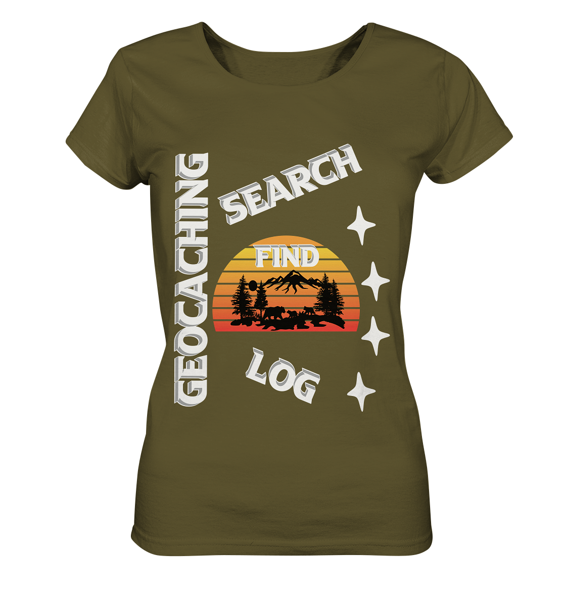 Geocaching-SEARCH-FIND-LOG, Cache Helles Design, Mounten - Ladies Organic Shirt