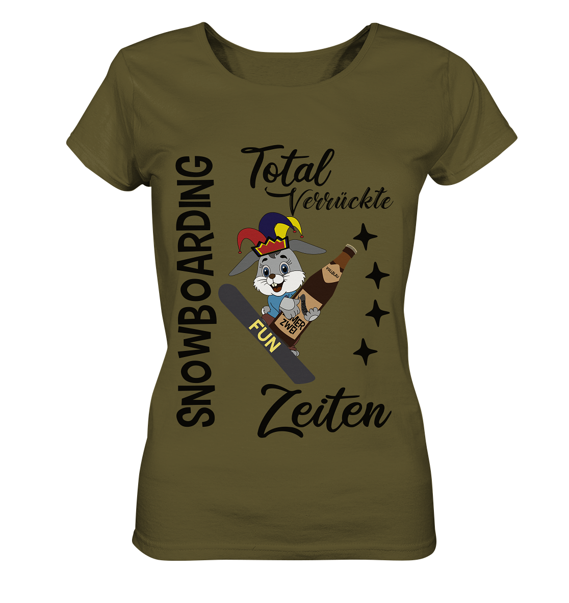 Snowboarding,verrückte Zeiten, Osterhase mit Bierflasche, Faschingsmütze - Ladies Organic Shirt