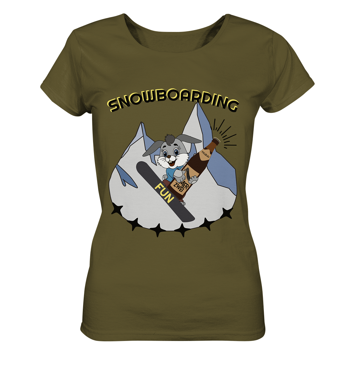 Snowboarding, Apres- Ski, Snowboard, Skihase und Bier - Ladies Organic Shirt