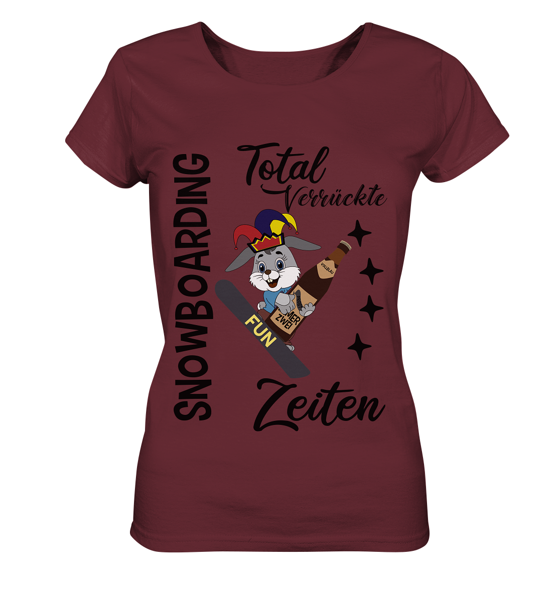 Snowboarding,verrückte Zeiten, Osterhase mit Bierflasche, Faschingsmütze - Ladies Organic Shirt