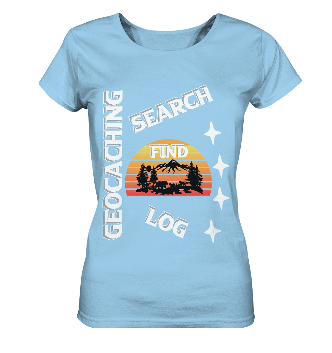 Geocaching-SEARCH-FIND-LOG, Cache Helles Design, Mounten - Ladies Organic Shirt
