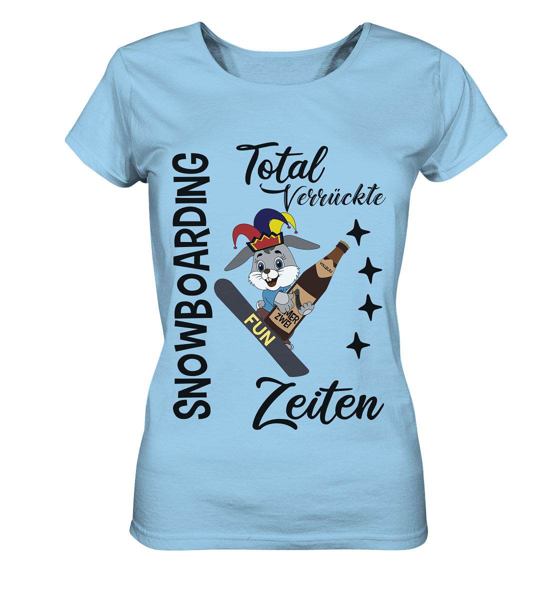 Snowboarding,verrückte Zeiten, Osterhase mit Bierflasche, Faschingsmütze - Ladies Organic Shirt