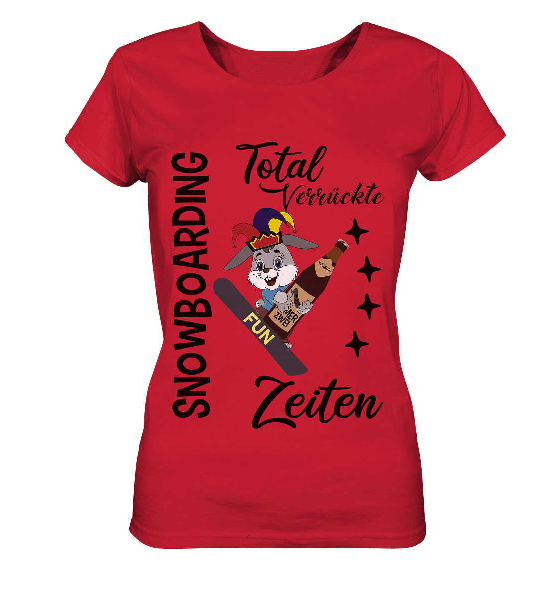 Snowboarding,verrückte Zeiten, Osterhase mit Bierflasche, Faschingsmütze - Ladies Organic Shirt