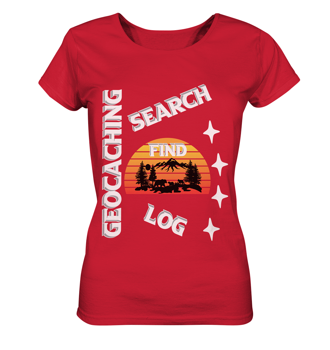 Geocaching-SEARCH-FIND-LOG, Cache Helles Design, Mounten - Ladies Organic Shirt