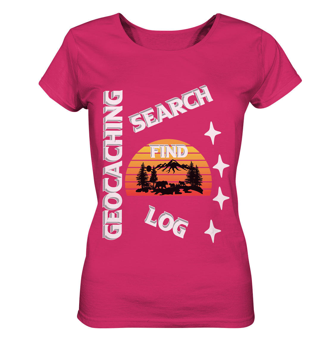 Geocaching-SEARCH-FIND-LOG, Cache Helles Design, Mounten - Ladies Organic Shirt