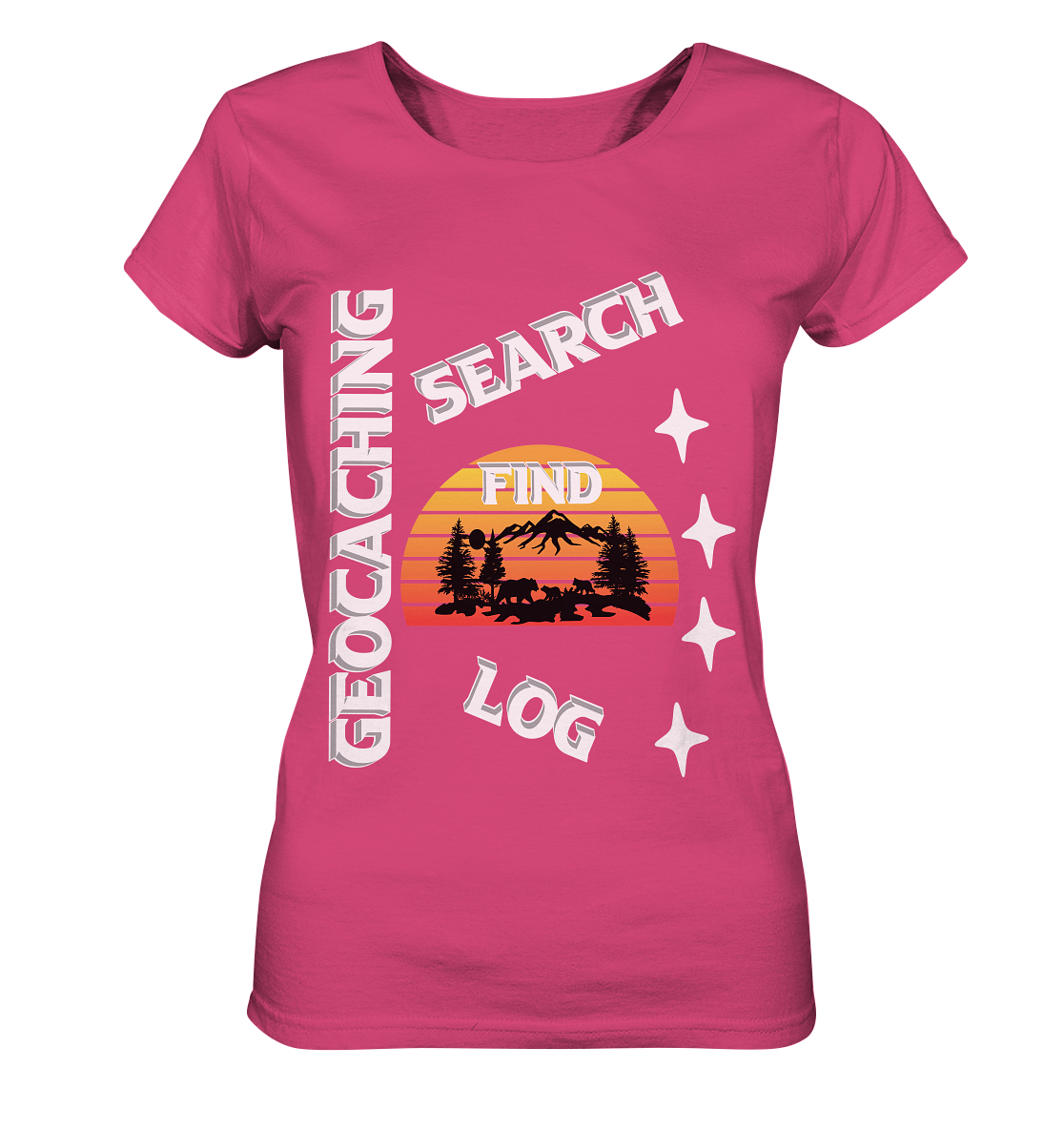 Geocaching-SEARCH-FIND-LOG, Cache Helles Design, Mounten - Ladies Organic Shirt