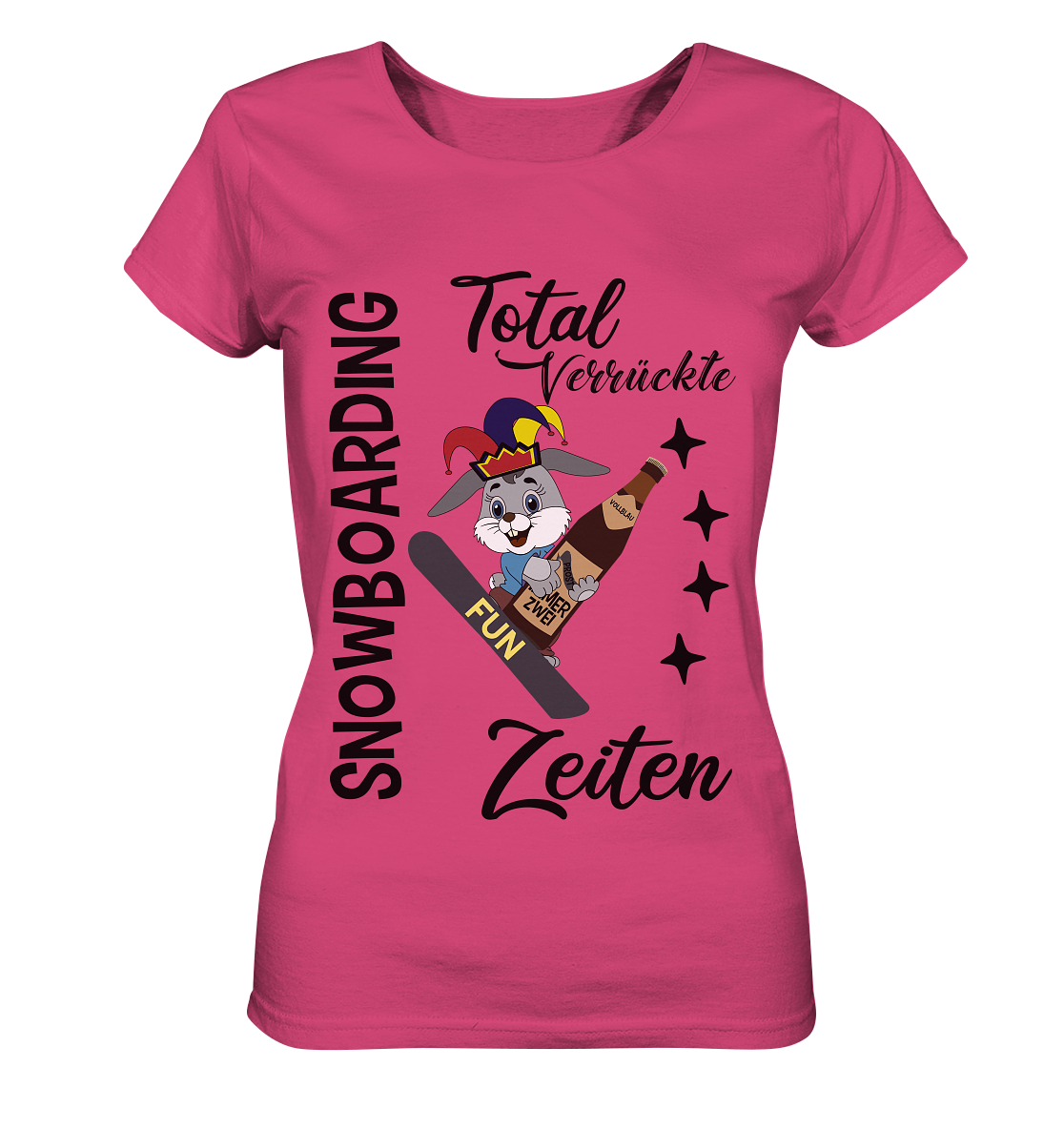 Snowboarding,verrückte Zeiten, Osterhase mit Bierflasche, Faschingsmütze - Ladies Organic Shirt