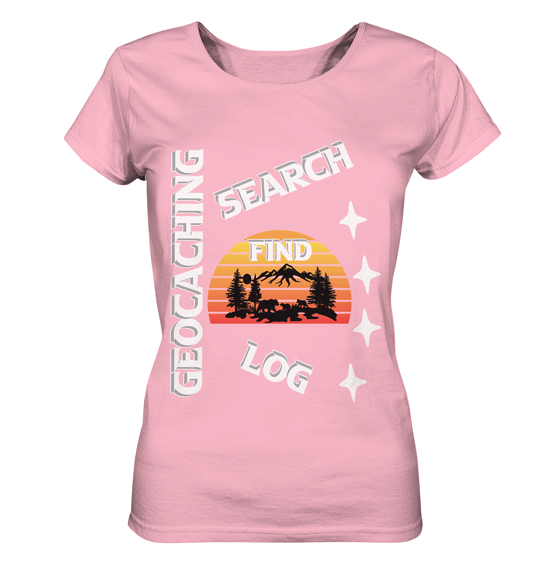 Geocaching-SEARCH-FIND-LOG, Cache Helles Design, Mounten - Ladies Organic Shirt