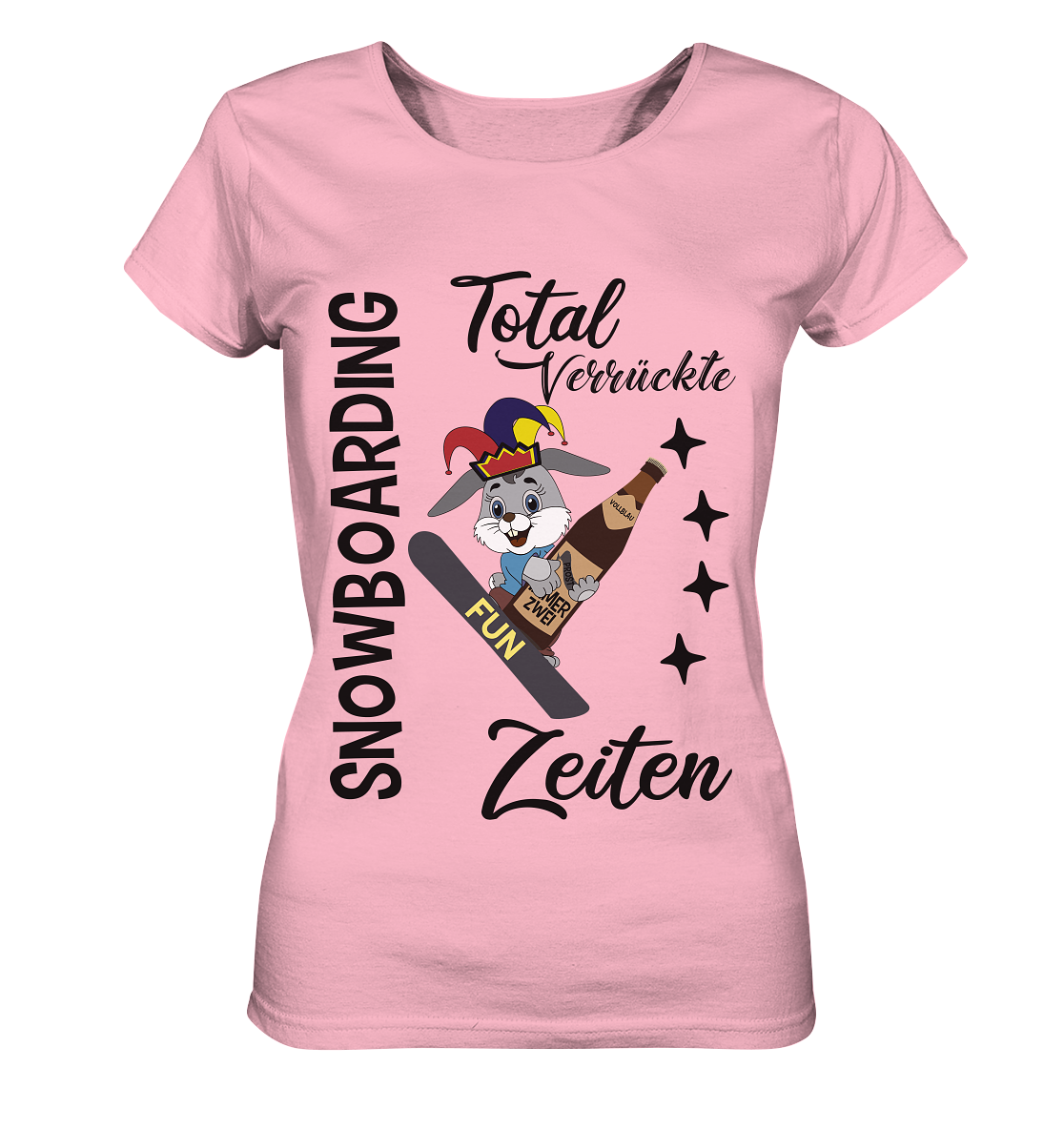 Snowboarding,verrückte Zeiten, Osterhase mit Bierflasche, Faschingsmütze - Ladies Organic Shirt