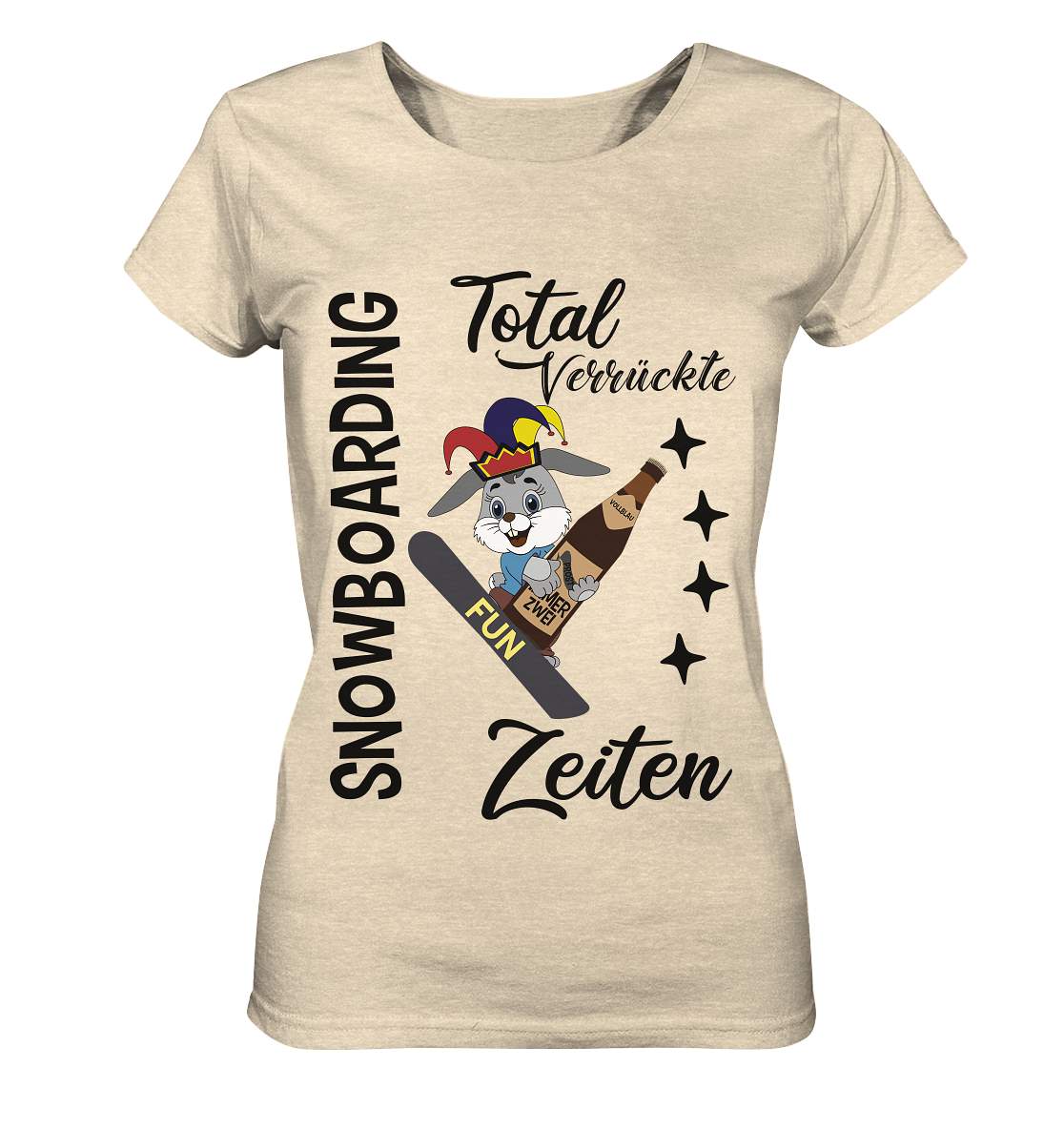 Snowboarding,verrückte Zeiten, Osterhase mit Bierflasche, Faschingsmütze - Ladies Organic Shirt