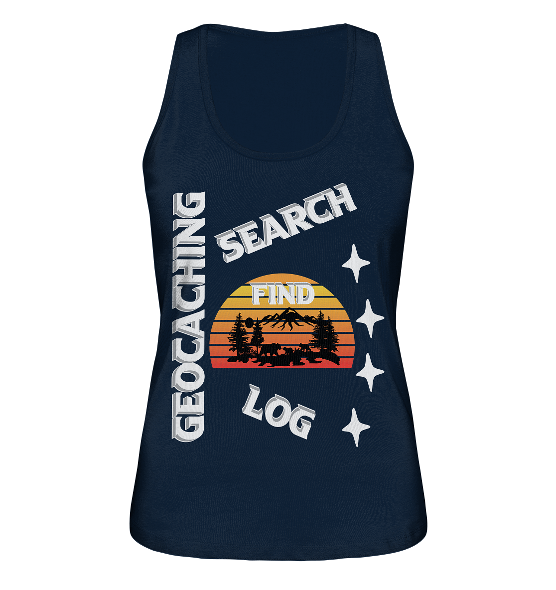 Geocaching-SEARCH-FIND-LOG, Cache Helles Design, Mounten - Ladies Organic Tank-Top