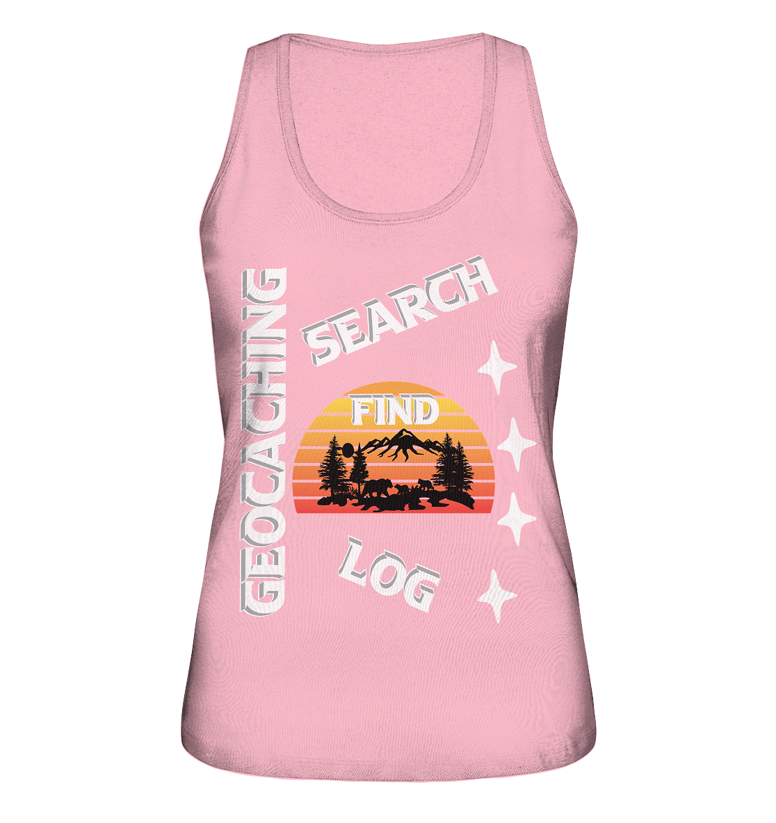 Geocaching-SEARCH-FIND-LOG, Cache Helles Design, Mounten - Ladies Organic Tank-Top
