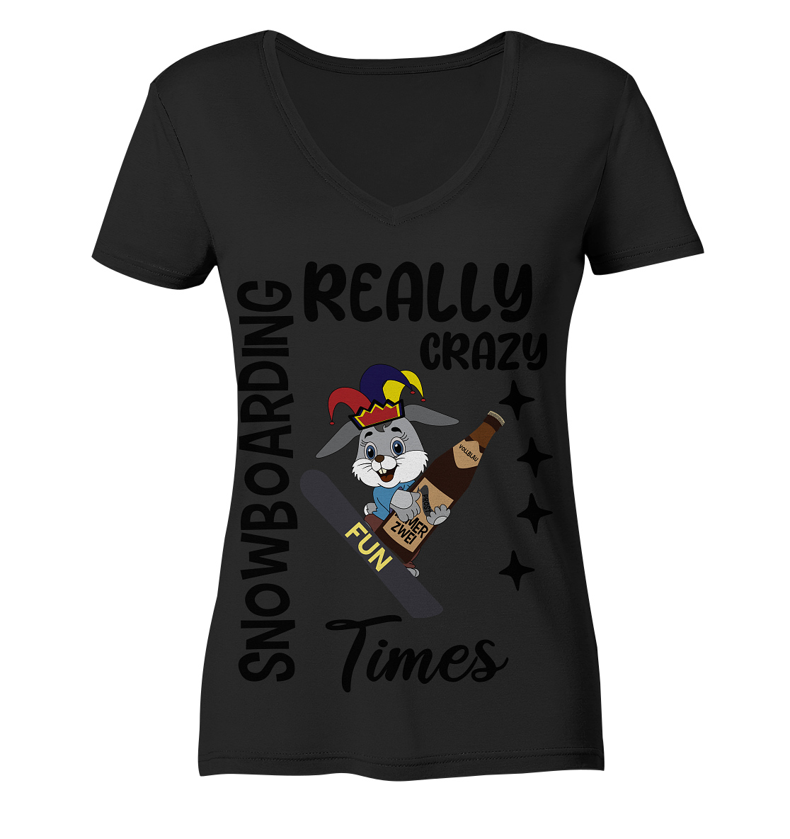 Snowboarding, really crazy, Osterhase mit Bierflasche - Ladies Organic V-Neck Shirt
