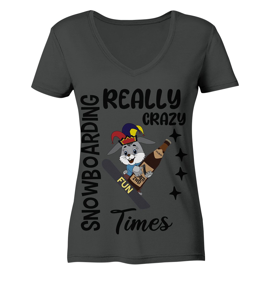 Snowboarding, really crazy, Osterhase mit Bierflasche - Ladies Organic V-Neck Shirt