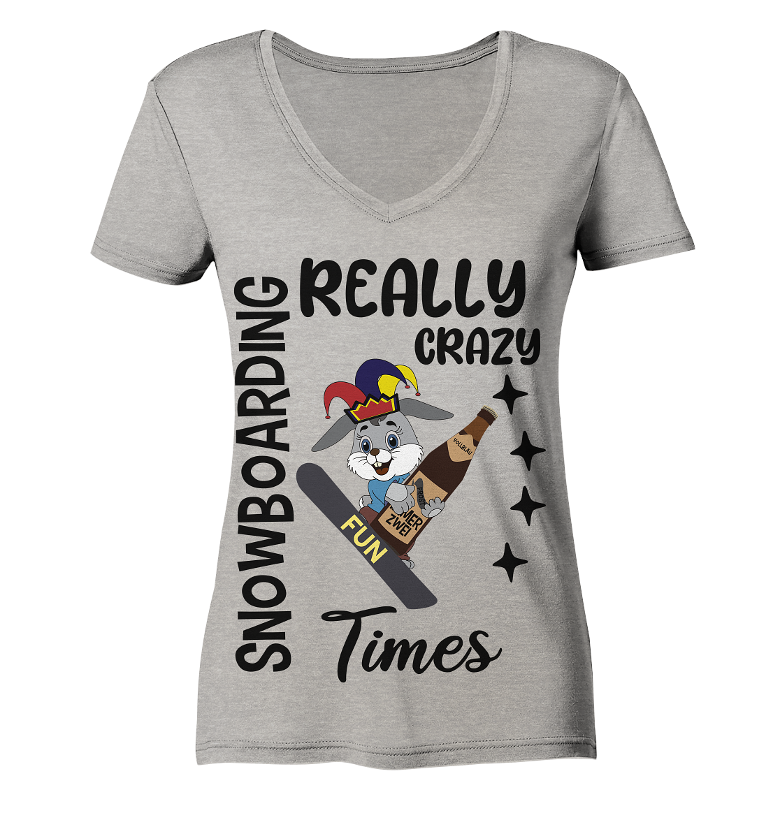 Snowboarding, really crazy, Osterhase mit Bierflasche - Ladies Organic V-Neck Shirt