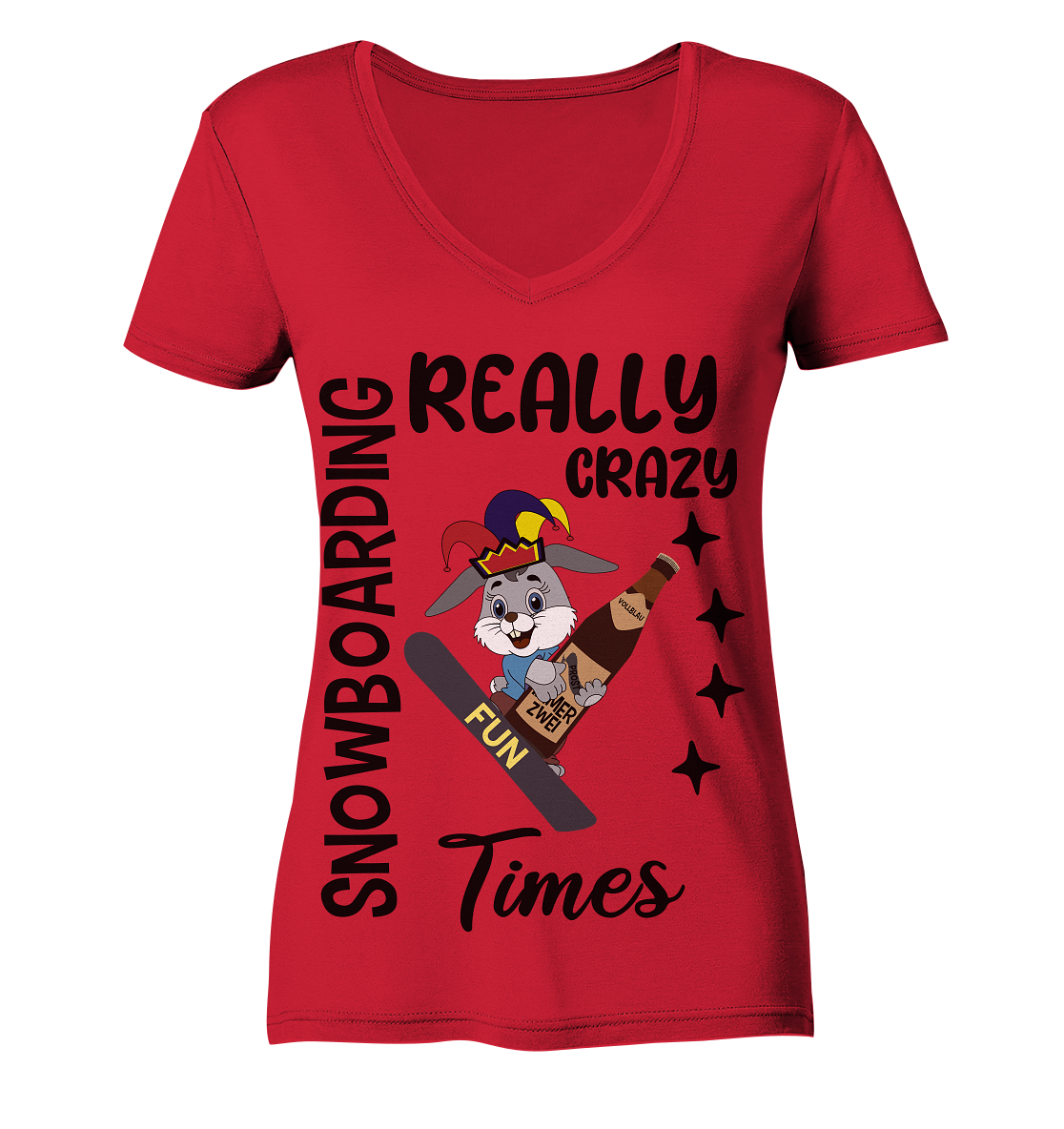 Snowboarding, really crazy, Osterhase mit Bierflasche - Ladies Organic V-Neck Shirt