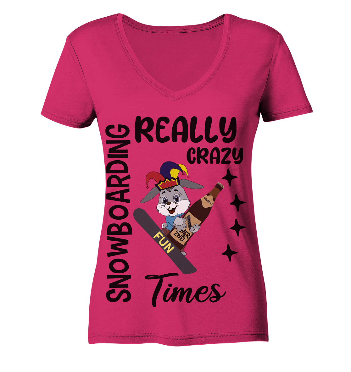 Snowboarding, really crazy, Osterhase mit Bierflasche - Ladies Organic V-Neck Shirt