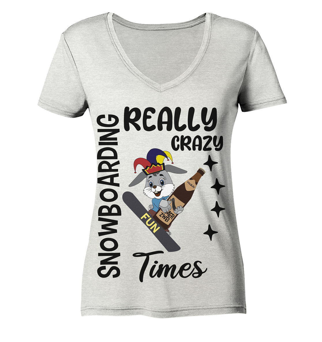 Snowboarding, really crazy, Osterhase mit Bierflasche - Ladies Organic V-Neck Shirt