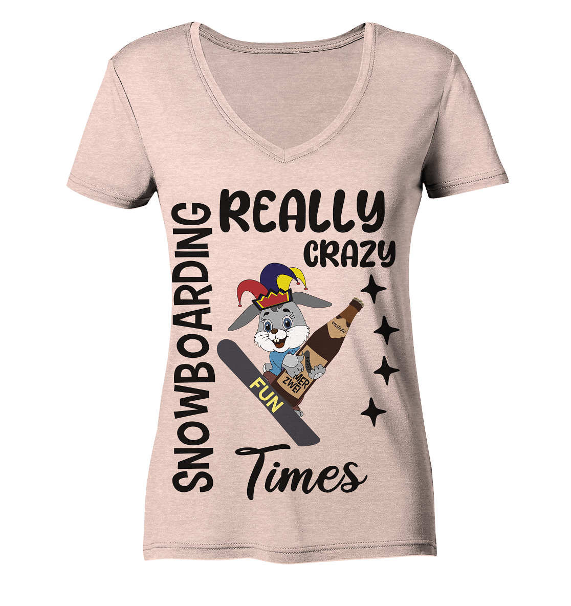 Snowboarding, really crazy, Osterhase mit Bierflasche - Ladies Organic V-Neck Shirt