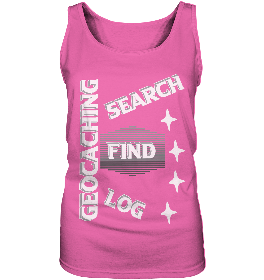 Geocaching-SEARCH-FIND-LOG, Cache Helles Disign Sterne - Ladies Tank-Top