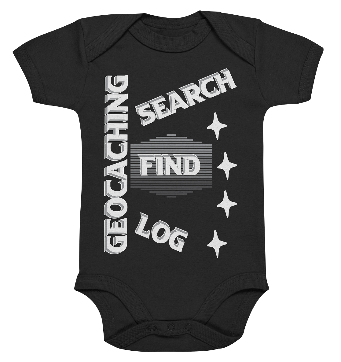 Geocaching-SEARCH-FIND-LOG, Cache Helles Disign Sterne - Organic Baby Bodysuite