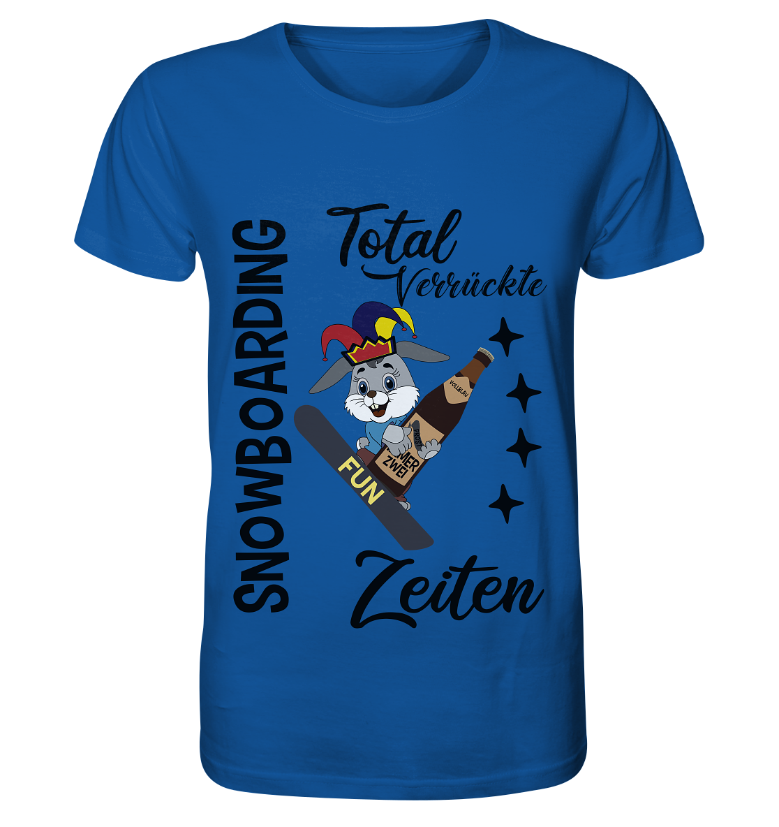 Snowboarding,verrückte Zeiten, Osterhase mit Bierflasche, Faschingsmütze - Organic Basic Shirt