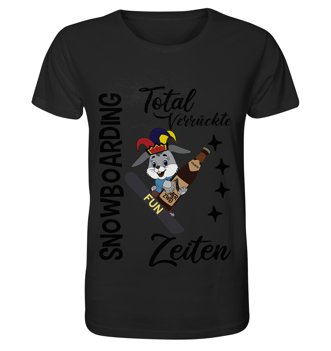 Snowboarding,verrückte Zeiten, Osterhase mit Bierflasche, Faschingsmütze - Organic Basic Shirt