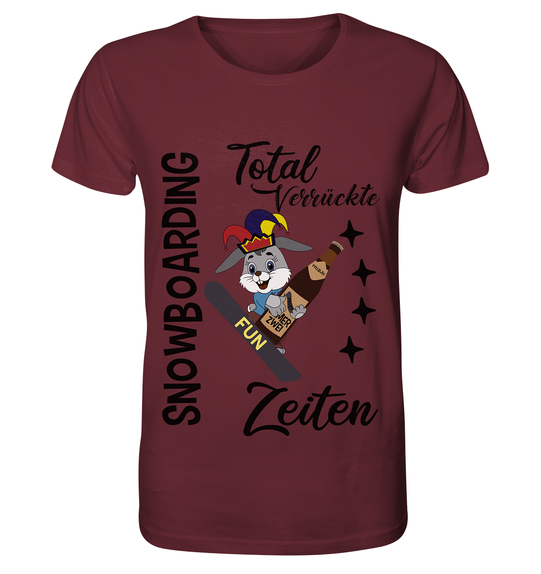 Snowboarding,verrückte Zeiten, Osterhase mit Bierflasche, Faschingsmütze - Organic Basic Shirt