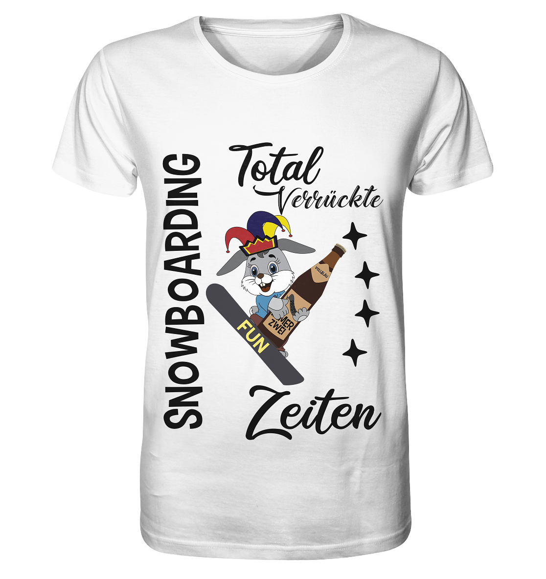 Snowboarding,verrückte Zeiten, Osterhase mit Bierflasche, Faschingsmütze - Organic Basic Shirt