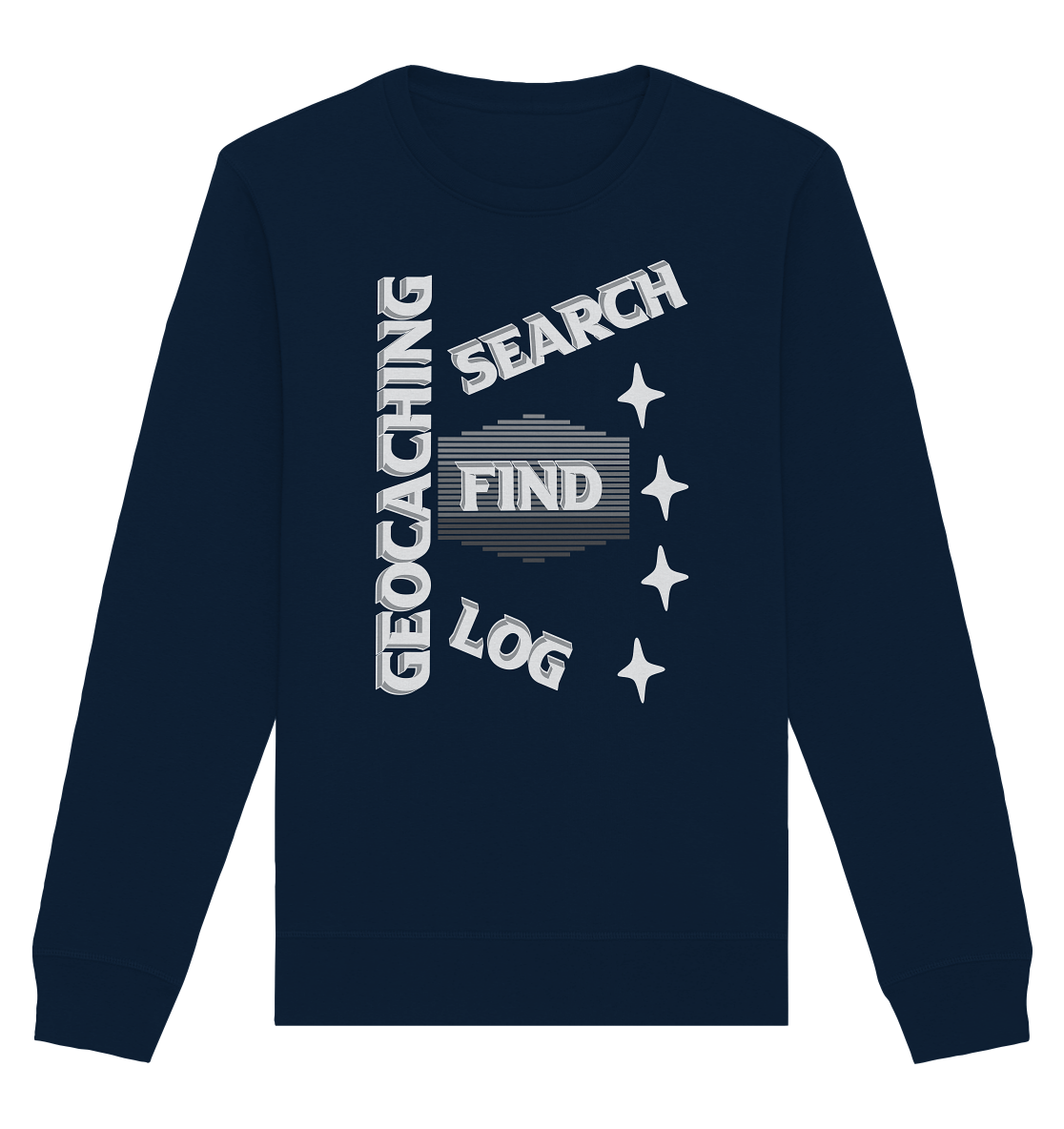 Geocaching-SEARCH-FIND-LOG, Cache Helles Disign Sterne - Organic Basic Unisex Sweatshirt