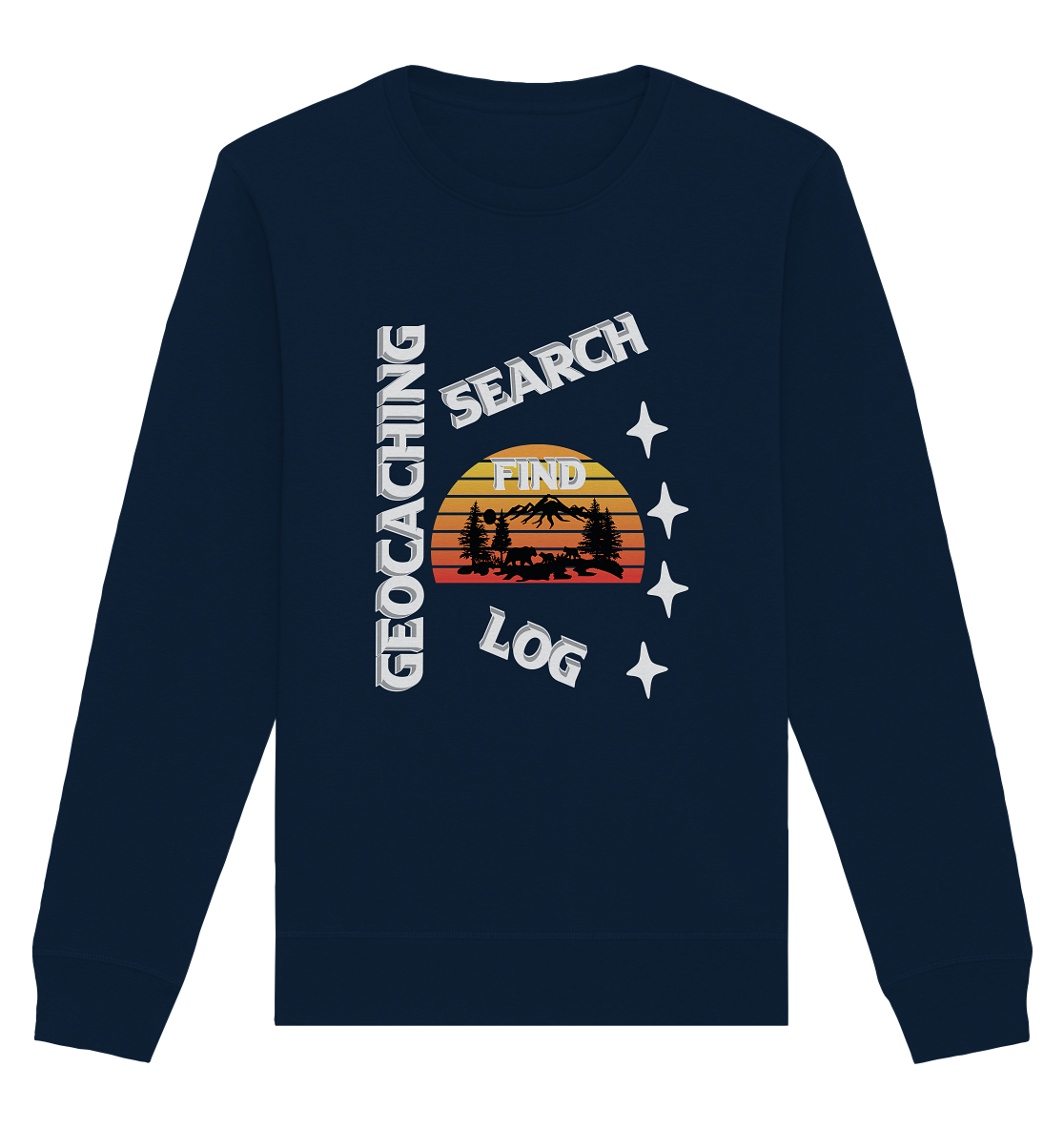 Geocaching-SEARCH-FIND-LOG, Cache Helles Design, Mounten - Organic Basic Unisex Sweatshirt