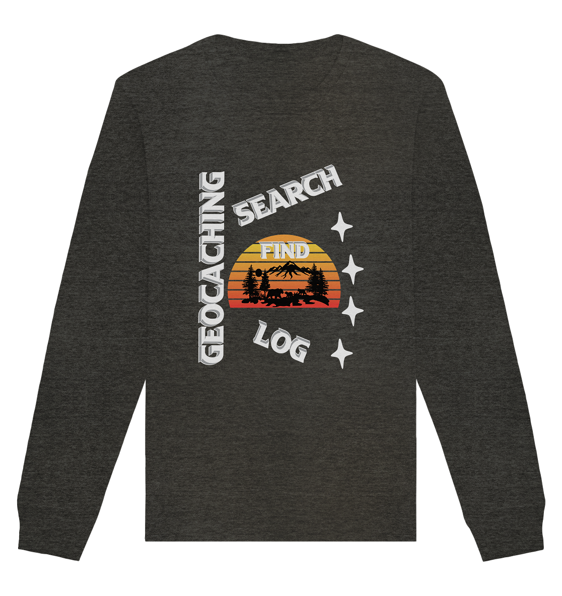 Geocaching-SEARCH-FIND-LOG, Cache Helles Design, Mounten - Organic Basic Unisex Sweatshirt