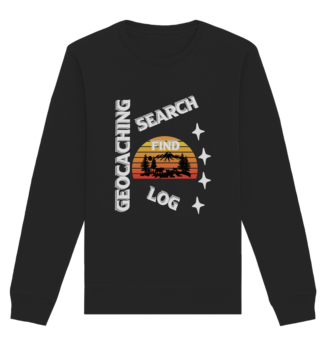 Geocaching-SEARCH-FIND-LOG, Cache Helles Design, Mounten - Organic Basic Unisex Sweatshirt