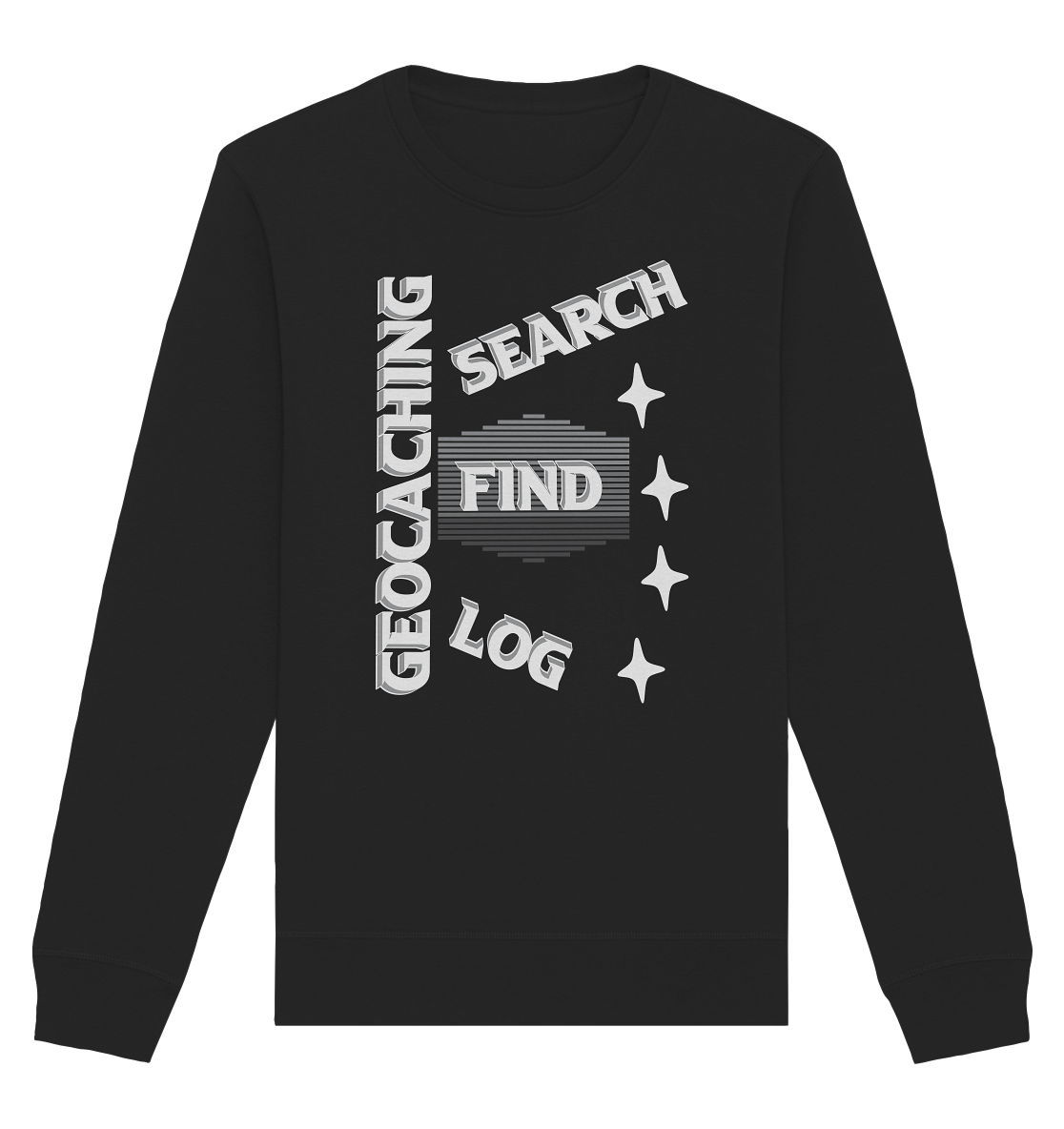 Geocaching-SEARCH-FIND-LOG, Cache Helles Disign Sterne - Organic Basic Unisex Sweatshirt