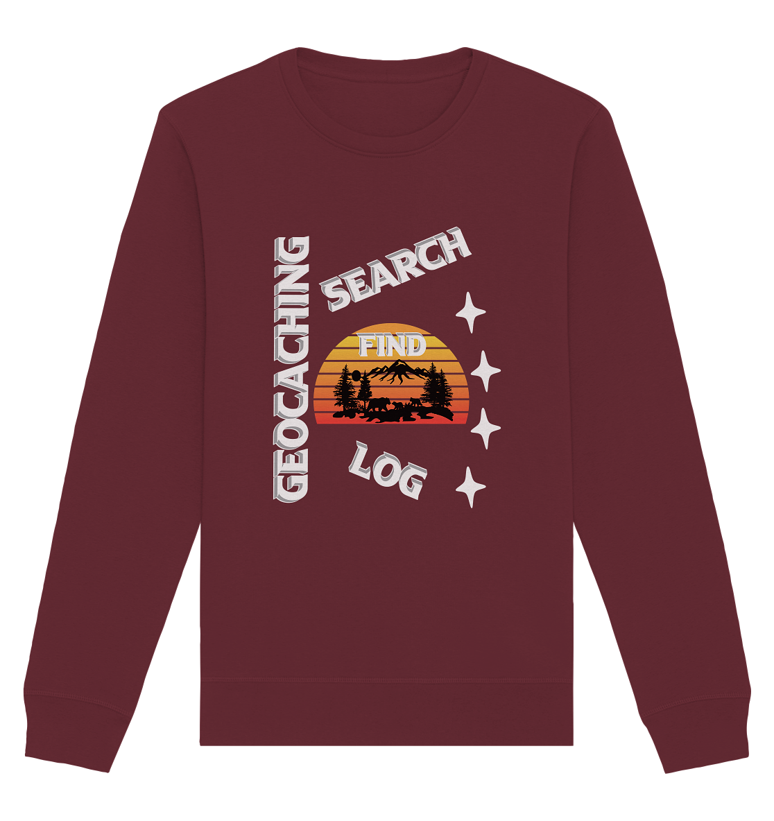 Geocaching-SEARCH-FIND-LOG, Cache Helles Design, Mounten - Organic Basic Unisex Sweatshirt