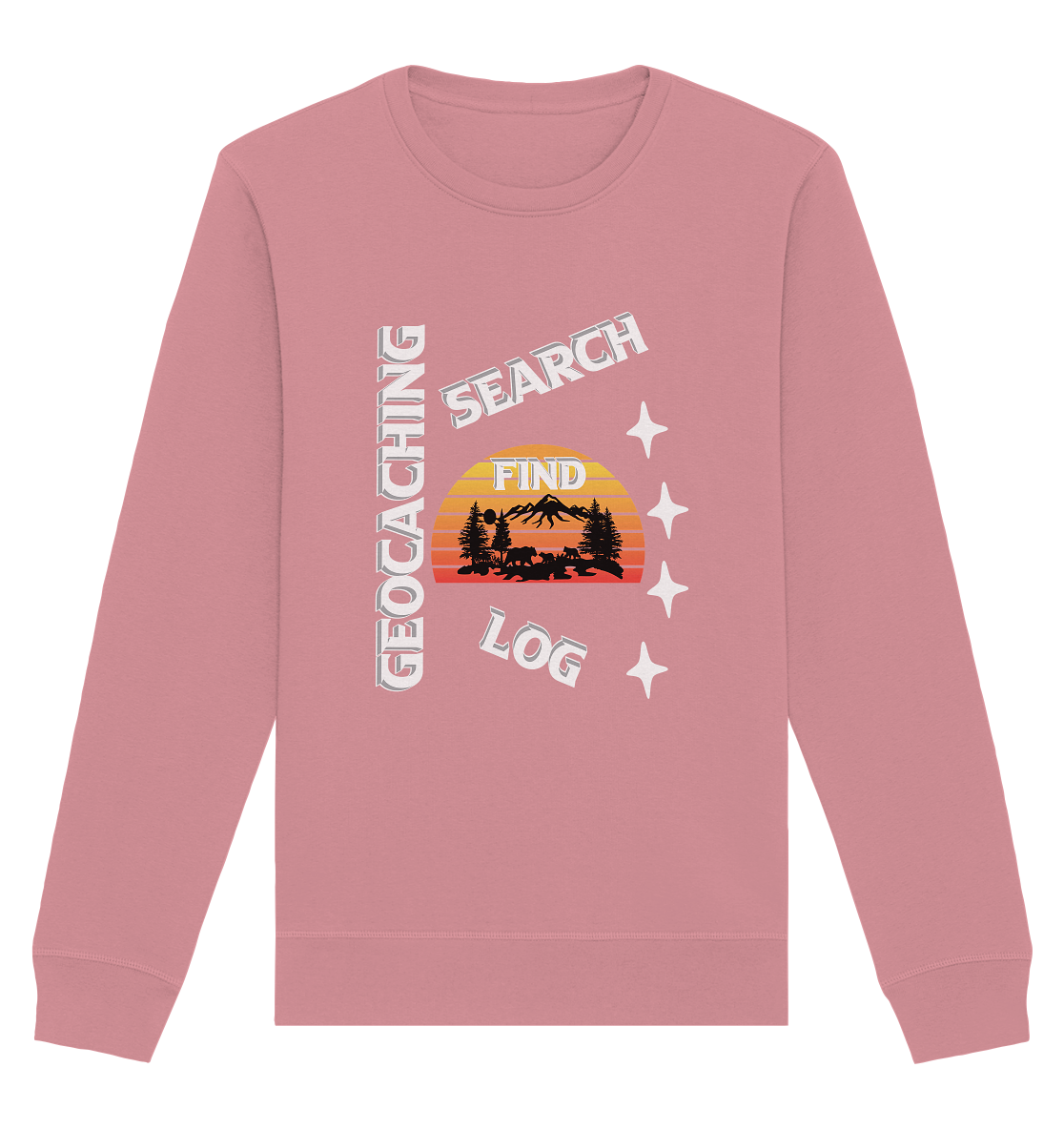 Geocaching-SEARCH-FIND-LOG, Cache Helles Design, Mounten - Organic Basic Unisex Sweatshirt